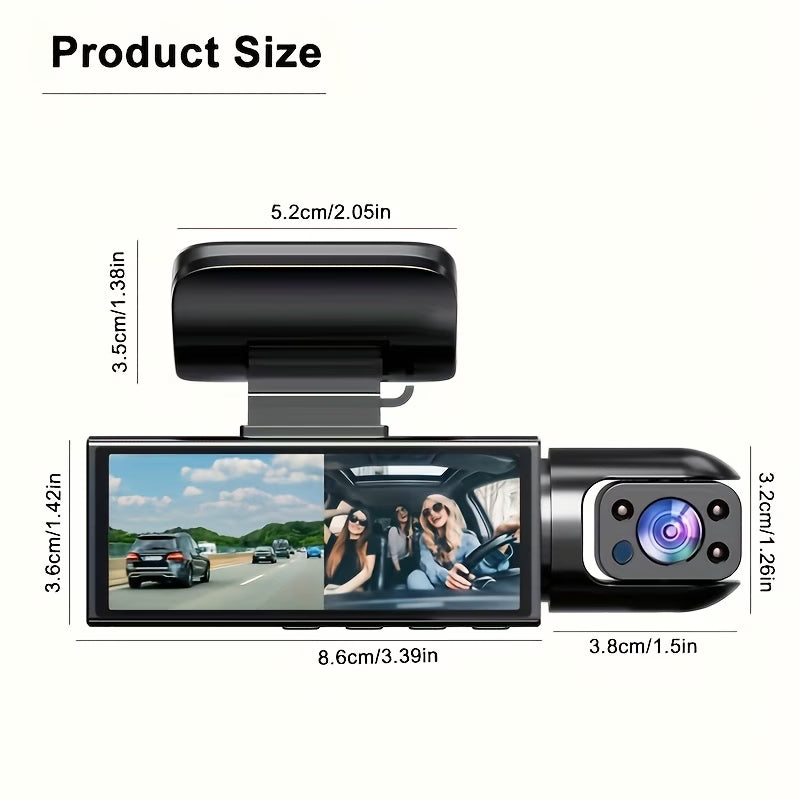 Carvello Dual-Channel Dash Cam – 1080P Front & 720P Rear Cameras, Night Vision, G-Sensor & Parking Monitor