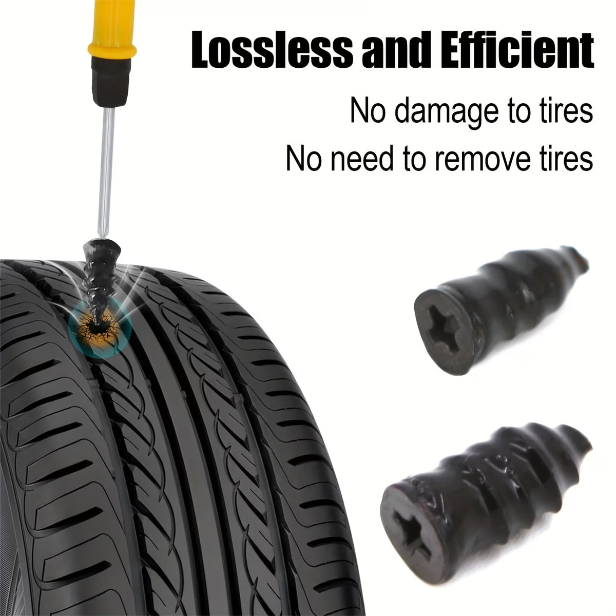 Carvello Tire Repair Kit – Tubeless Tire Puncture Plug Tool Set with Inflation Nozzle for Emergency Repairs