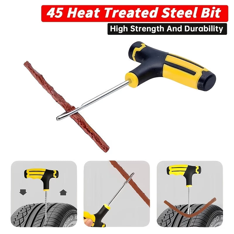 Carvello Tire Repair Kit – Tubeless Tire Puncture Plug Tool Set with Inflation Nozzle for Emergency Repairs